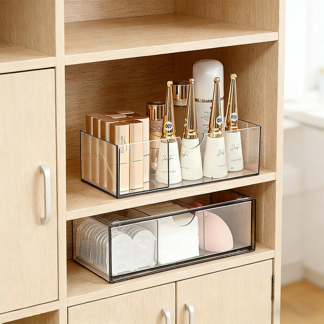 2er-Set Kosmetik Make Up Organizer, Wattepadspender, Wattestäbchen Behälter, Clear Schminktisch Orga