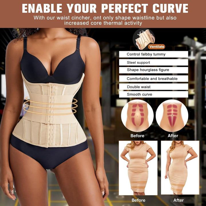 Korsett Damen Bauchweg Doppelte Verschlüsse, Waist Trainer Doppellagiges Verschlusssystem Bauchweggü
