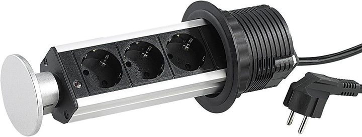 revolt Steckdose Küche: Versenkbare Tisch-3-fach-Steckdosenleiste im Alu-Gehäuse, Ø 78 mm (Versenkba