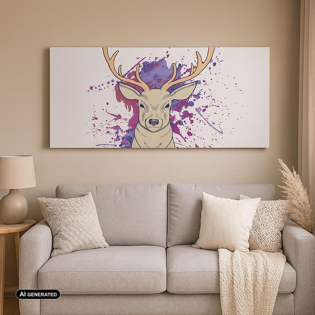 Panorama Bilder auf Leinwand 100x40cm Leinwandbild Hirsch Abstraktion Gross Wanddeko Bild Schlafzimm
