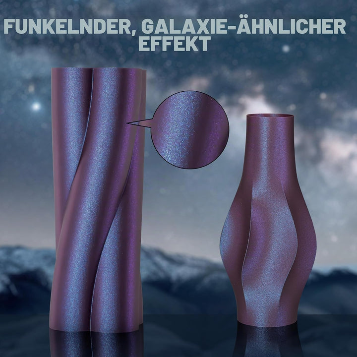 TINMORRY 4er Set Galaxy PLA Filament 1,75mm (je 750g 750g) für 3D-Drucker - Farbe: Magenta + Grün +