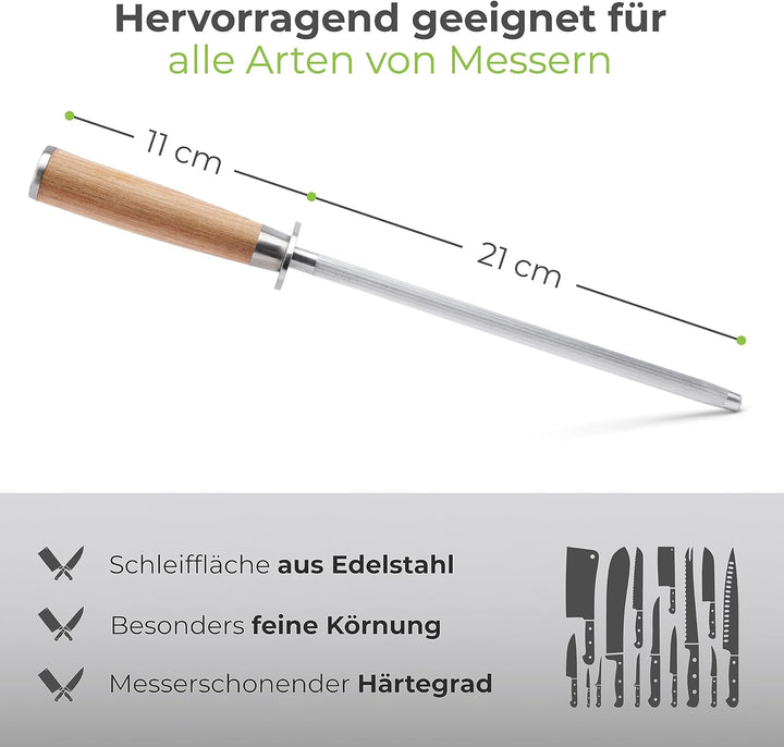 NEU: Greenable ® Premium Wetzstahl – Messerschärfer aus gehärtetem Stahl mit Holzgriff – Geeignet fü