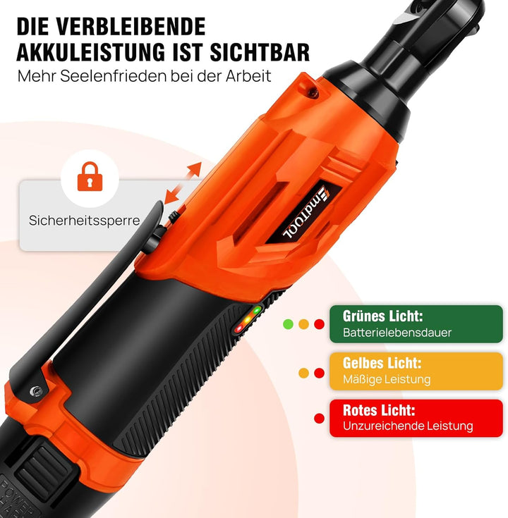 12V Akku Ratschenschlüsse 3/8 Zoll, 40Nm Elektrischer Ratschenschlüssel 2 x 1500mAh Akku, 7 Steckdos