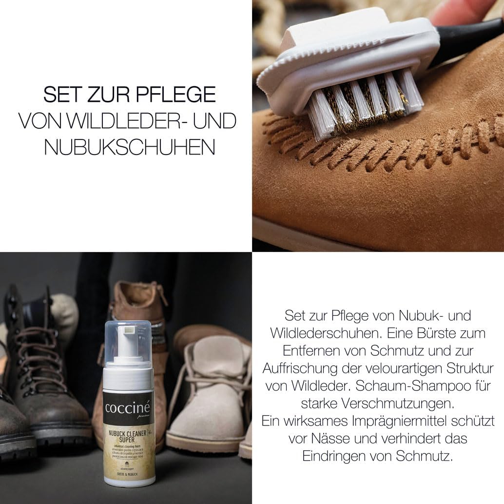 Coccine - Schuhpflege 3in1 Set, Imprägnierspray Schuhe + Pflege für Wildleder und Nubuk, Impregnieru
