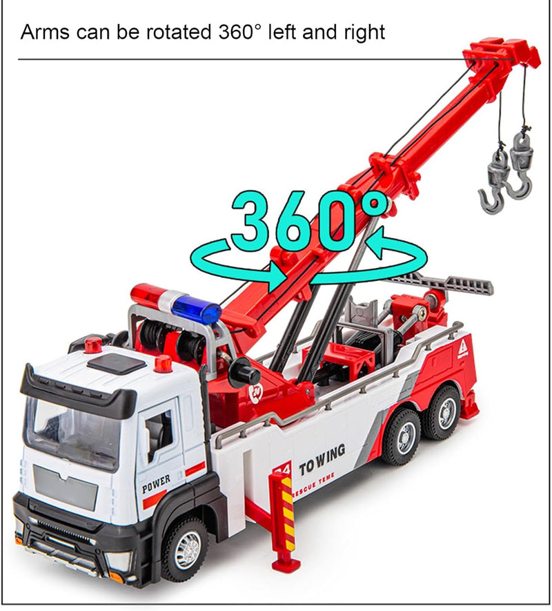 Srliya 1:32 Kran-LKW-Spielzeug Kinder, Sound-Licht, 360 Grad Drehbarer Arm, 2 Haken, Technisches Sch