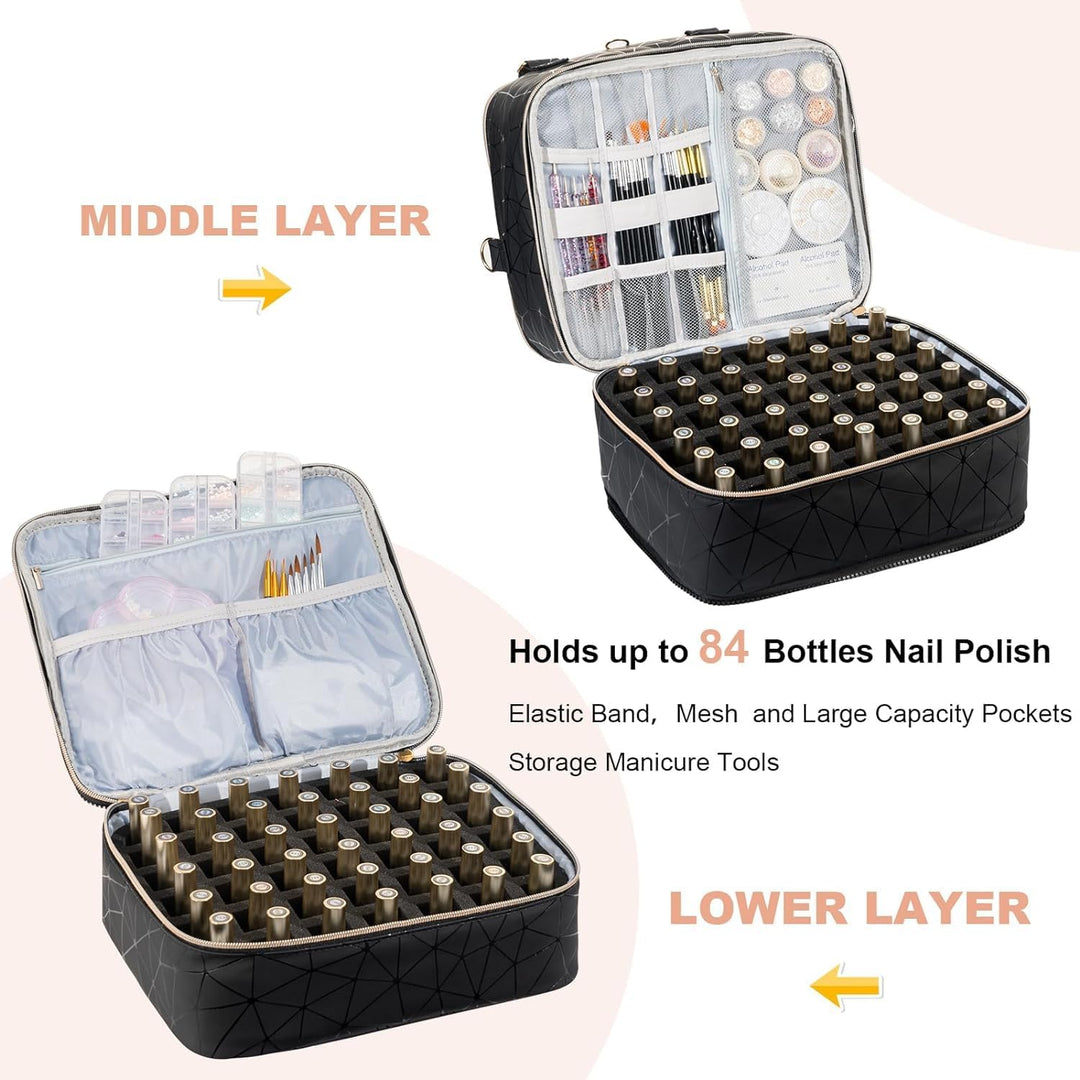 Uross Nagellack Organizer für 84 Nagellackflaschen und 1 LED-Nagellampe, Nagellack Aufbewahrung Tasc