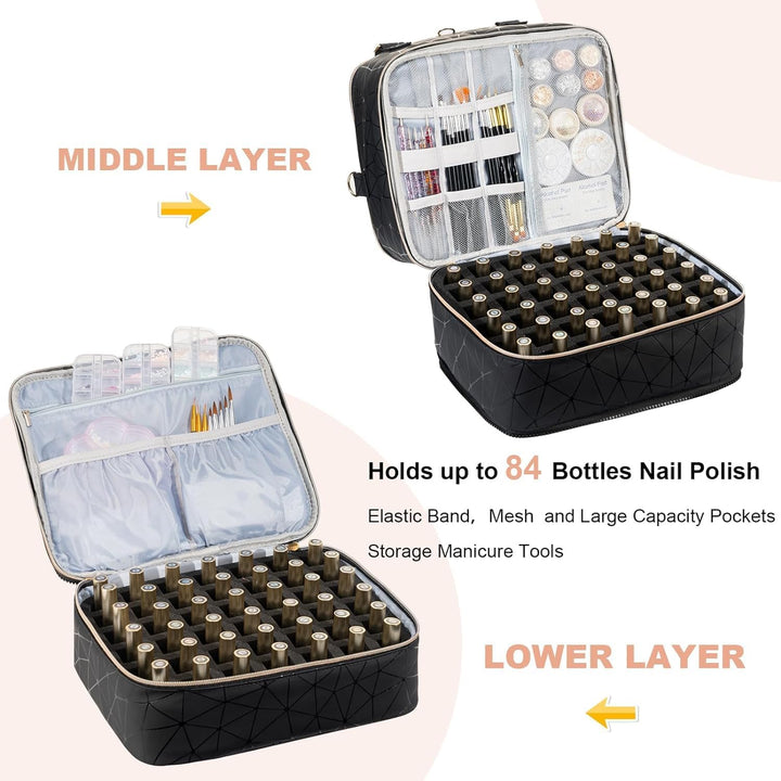 Uross Nagellack Organizer für 84 Nagellackflaschen und 1 LED-Nagellampe, Nagellack Aufbewahrung Tasc