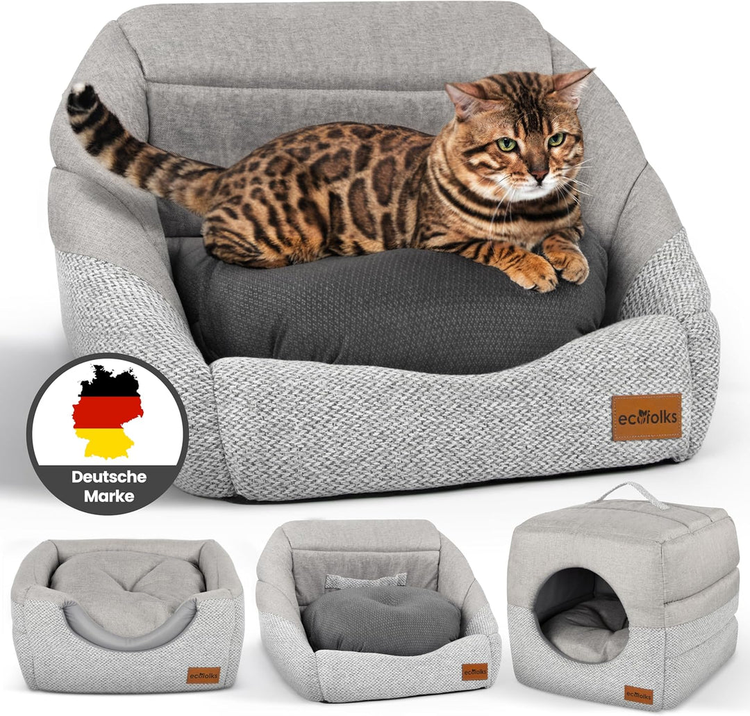 3in1 antibakterielles Katzenbett, Katzenhöhle | Sofa & Kuschelbett – wandelbar, stylisch & platzspar