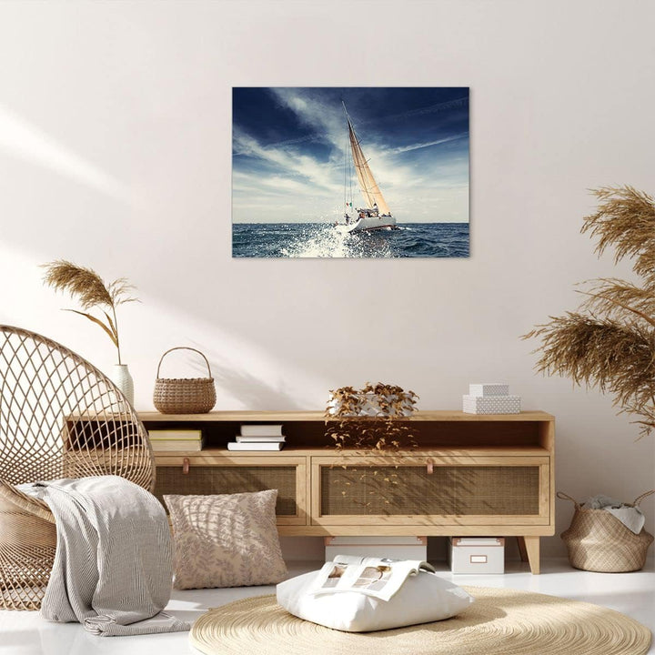 Bilder auf Leinwand Segeln Yacht Reise Leinwandbild mit Rahmen 70x50cm Wandbilder Dekoration Wohnzim