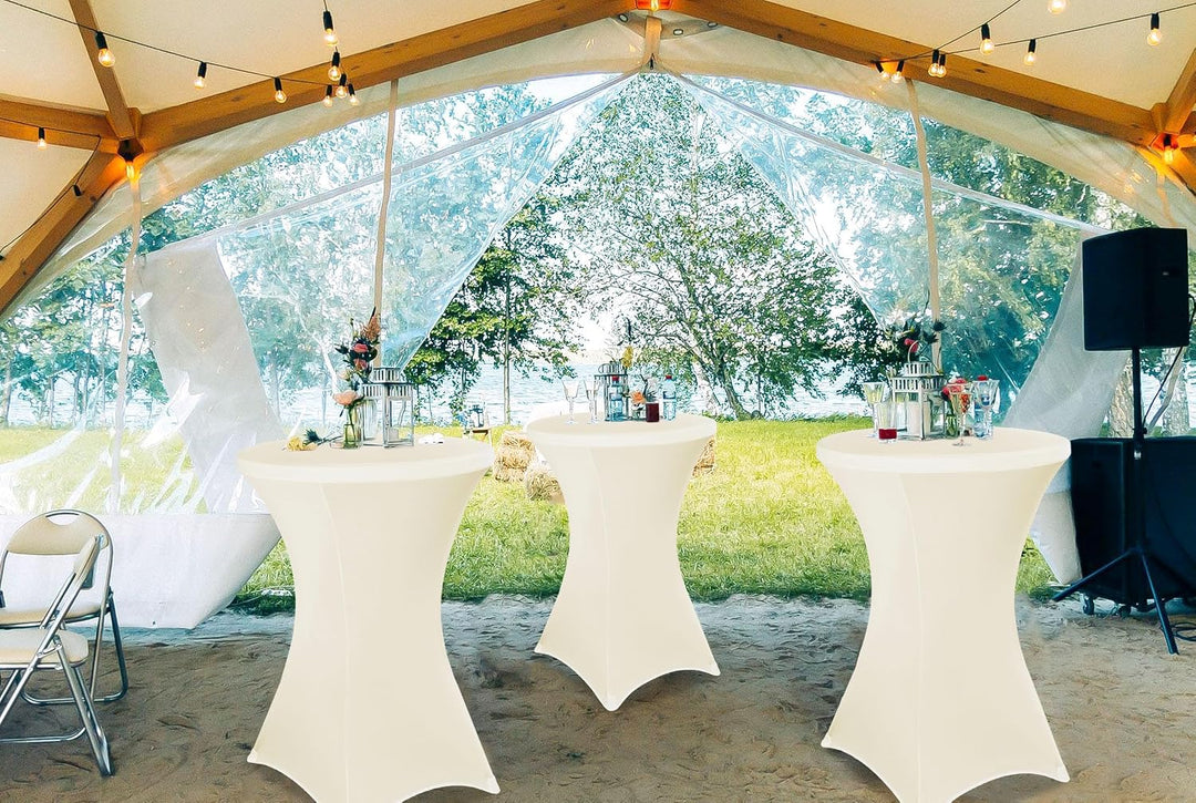 Teruntrue 3 Stück Beige Stehtisch Hussen Stehtische, Stehtischhusse für Ø 80-85 cm Stehtische und Bi