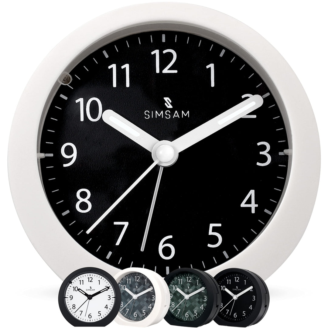 SIMSAM Wecker Analog ohne Ticken mit Batterie, Licht (Weiss-Schwarz), Weiss-schwarz