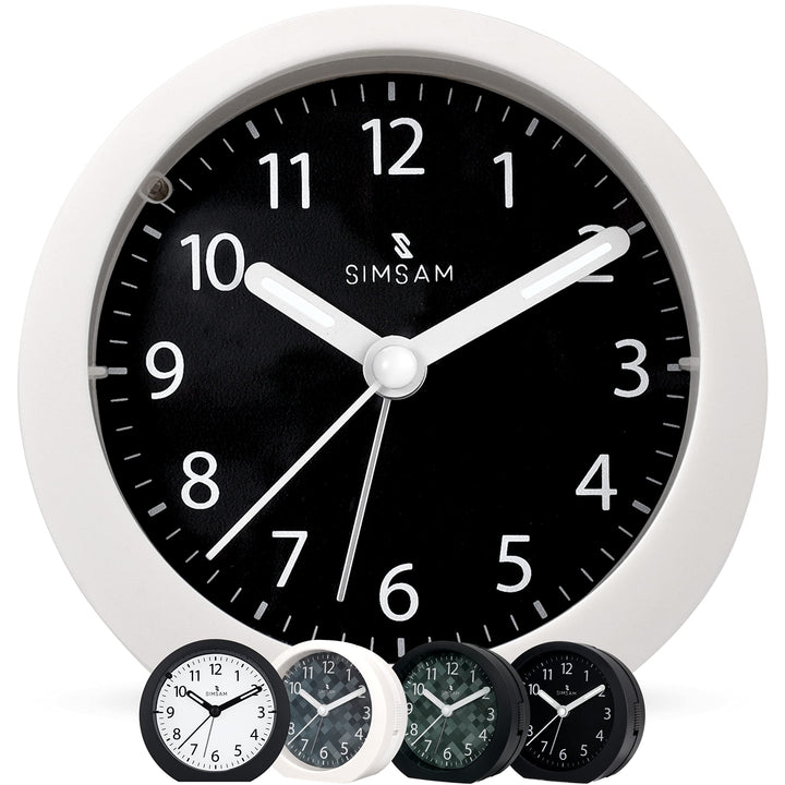 SIMSAM Wecker Analog ohne Ticken mit Batterie, Licht (Weiss-Schwarz), Weiss-schwarz