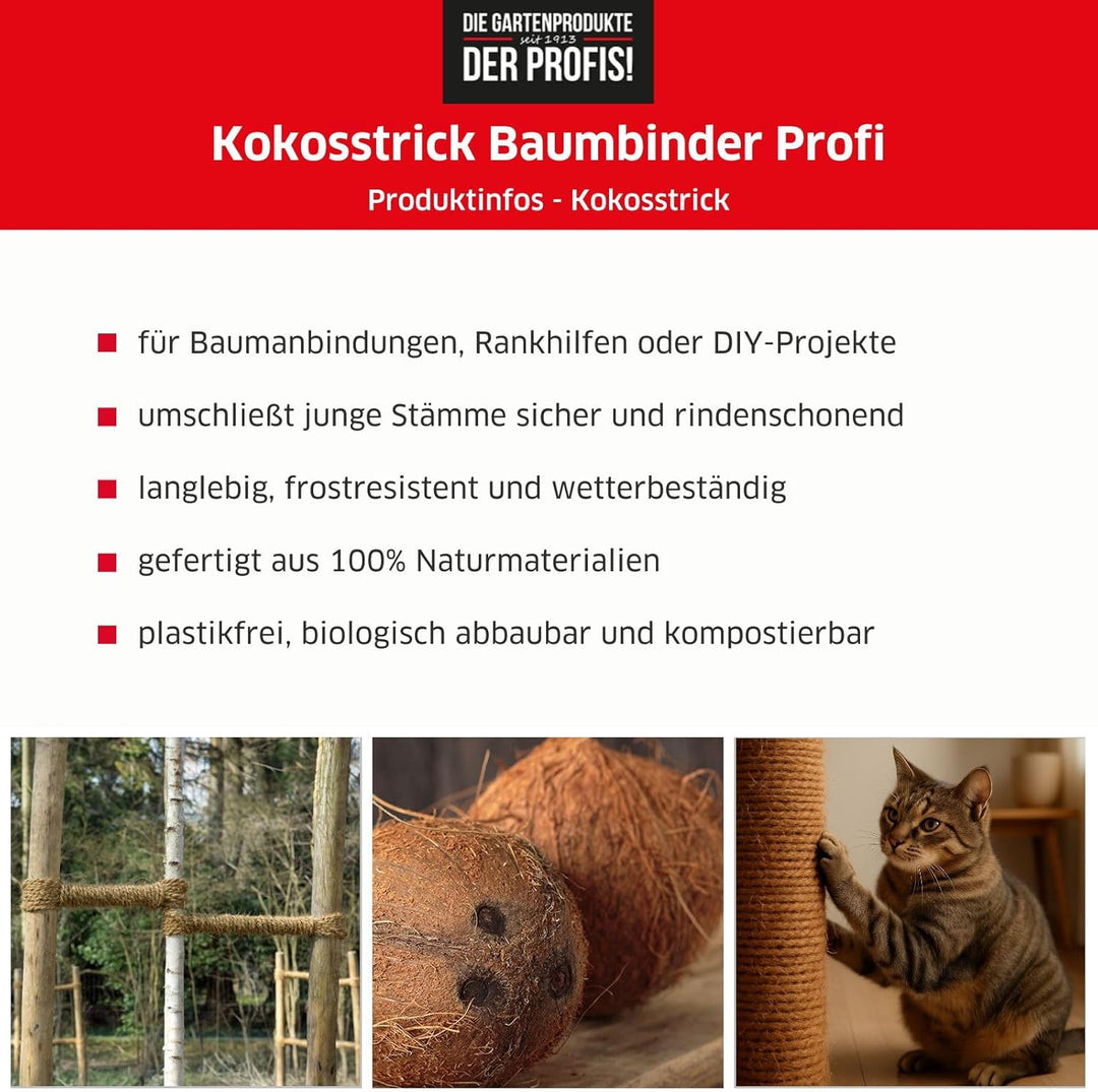 NOOR Kokosstrick Baumbinder - 140 m Kokosgarn 2-Fach geflochten - 100% Naturfaser, biologisch abbaub