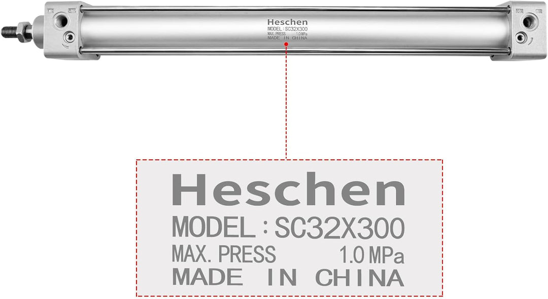 Heschen Pneumatischer Standard-Luftdruckzylinder, SC 32-300, PT1/8 Anschluss, 32mm Bohrung, 300mm Hu