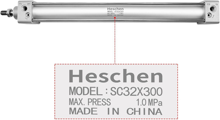 Heschen Pneumatischer Standard-Luftdruckzylinder, SC 32-300, PT1/8 Anschluss, 32mm Bohrung, 300mm Hu