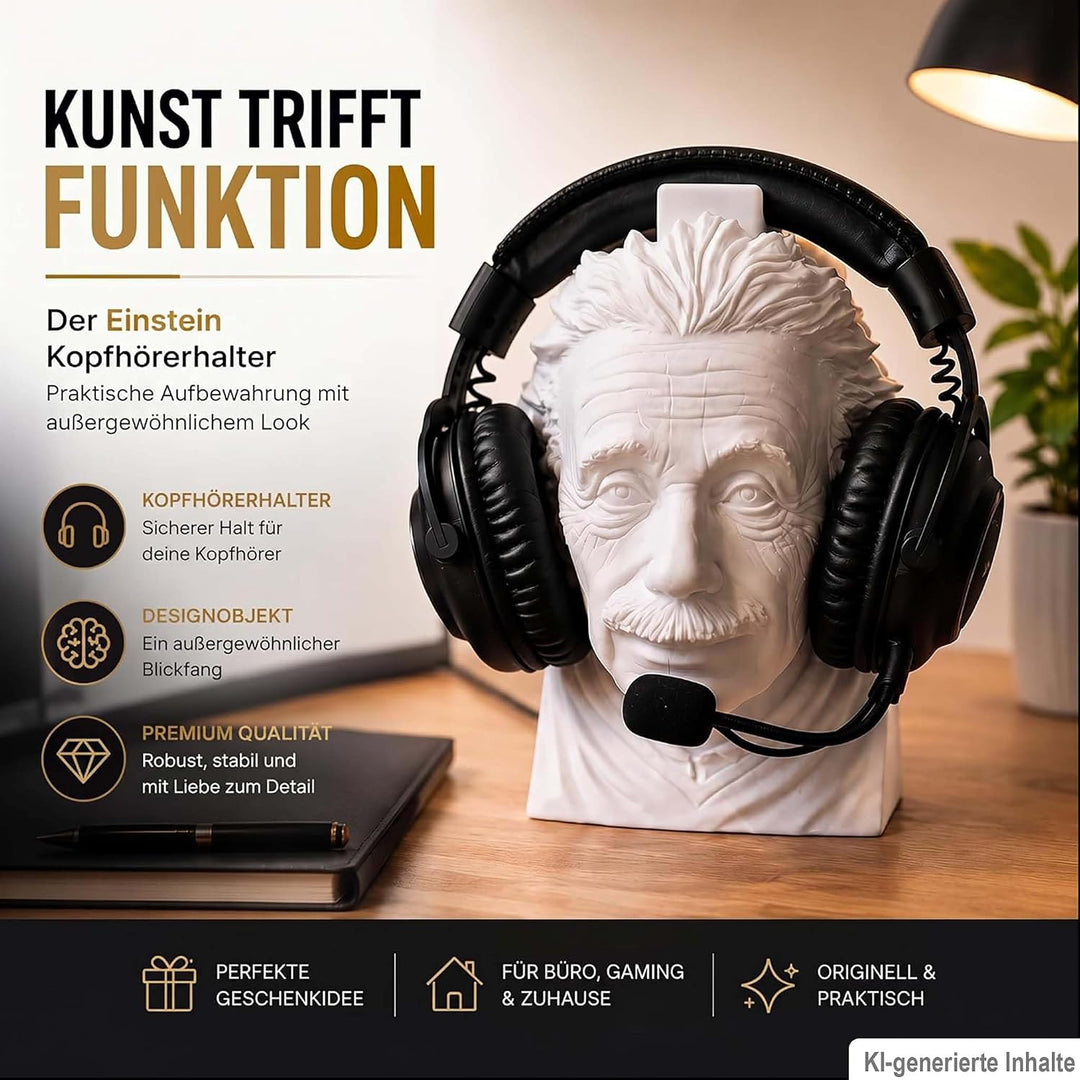 Einstein Kopfhörerhalter – Headset Ständer für Kopfhörer &amp; Headsets – Büste Schreibtisch Deko &amp; witz