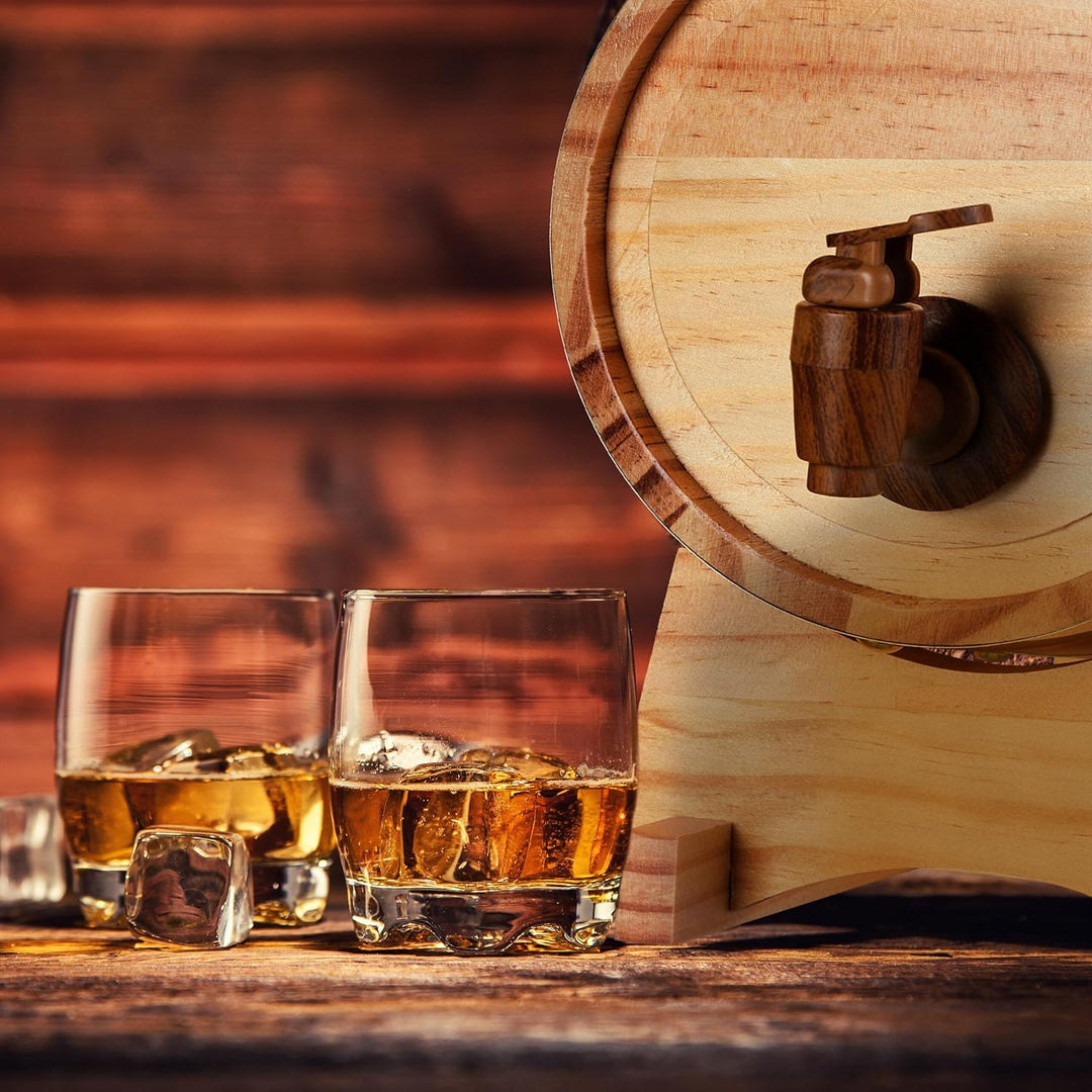 Relaxdays Schnapsfass, 2,2 l, Holz, Whiskyfass mit Bock & Zapfhahn, für Whisky, Wein, Spirituosen, D