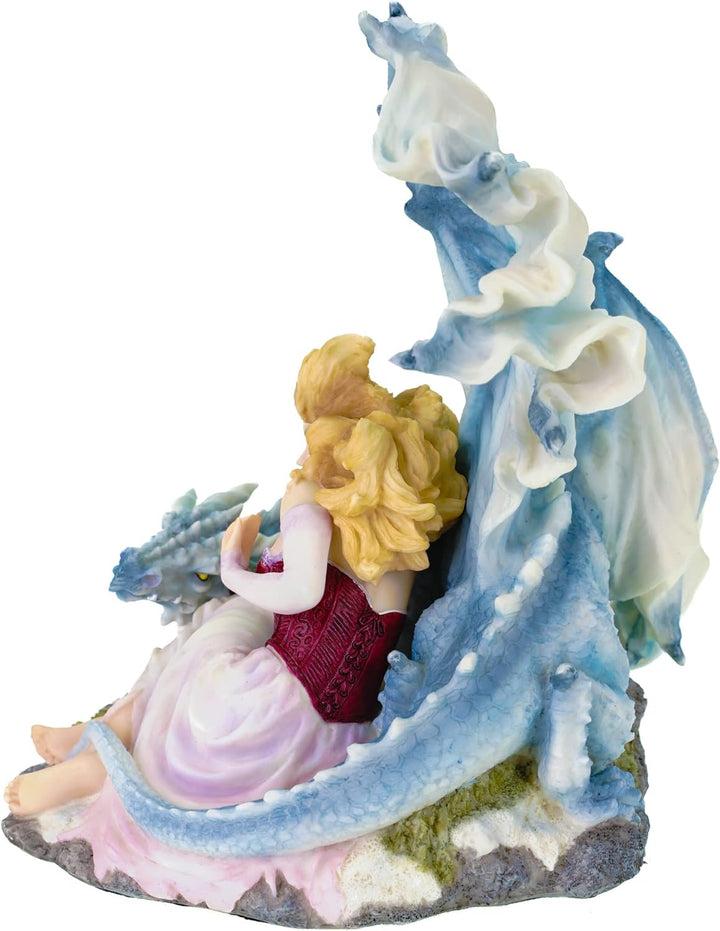 Dekofigur Dragonlove Mädchen mit weissem 19 cm Drachen Figur Frau Drache