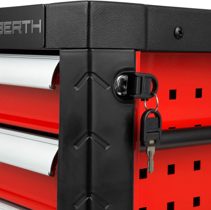 EBERTH Werkzeugkiste Leer, Werkzeugschrank Metall mit 4 Schubladen, kugelgelagerte Teleskopschienen,