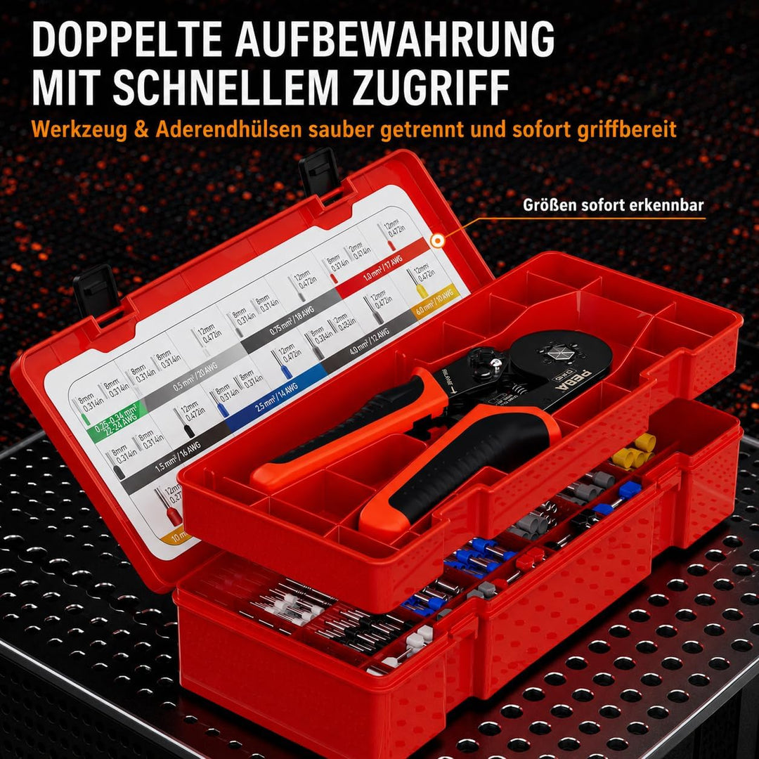 PEBA Crimpzange Set Sechskant, Aderendhülsenzange 0,08-10 mm², Selbsteinstellendes Crimpwerkzeug ink