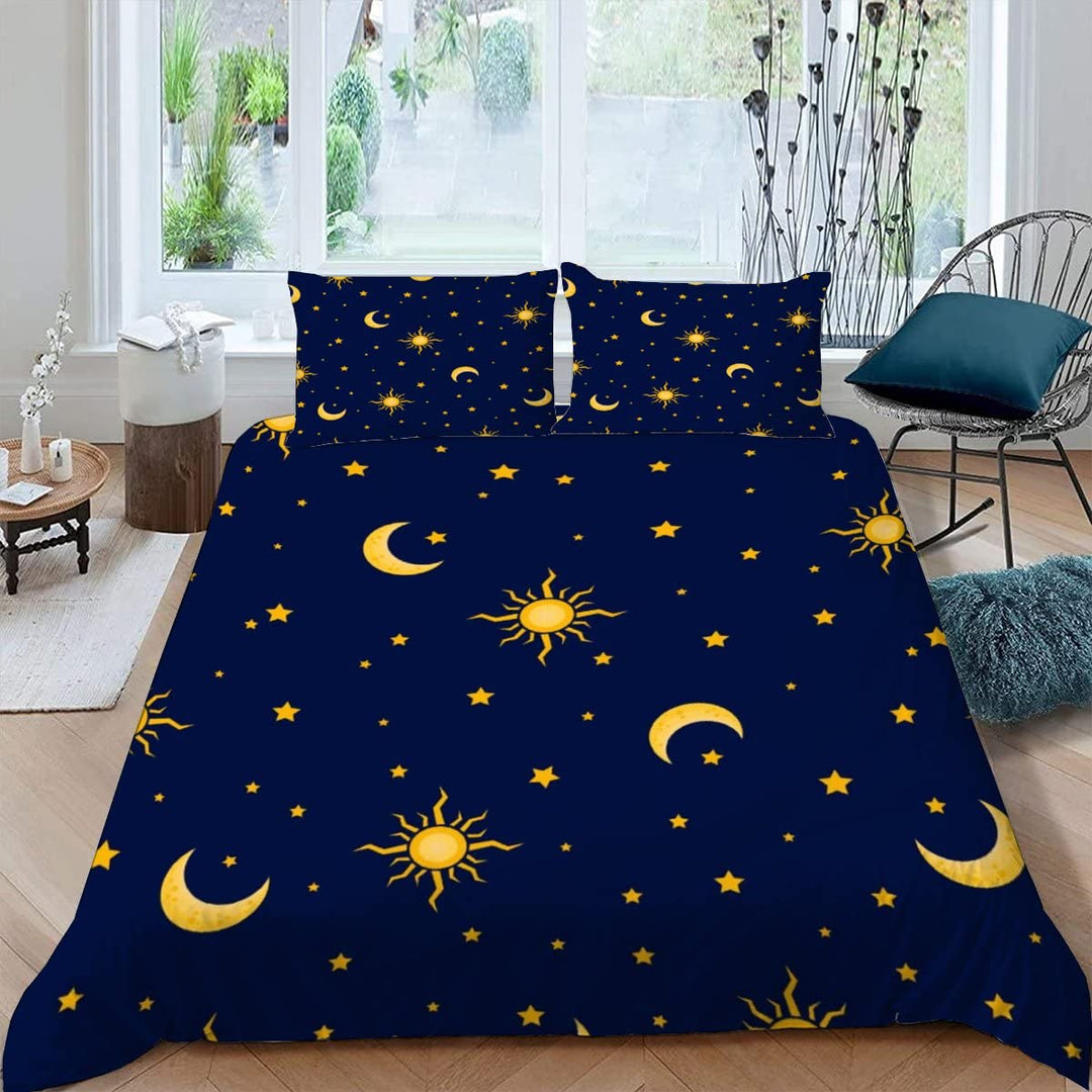 BUMIYA Kinder Bettwäsche Set 135x200 3D Druck Sonne, Mond Und Sterne Bettwäsche100% Mikrofaser Weich