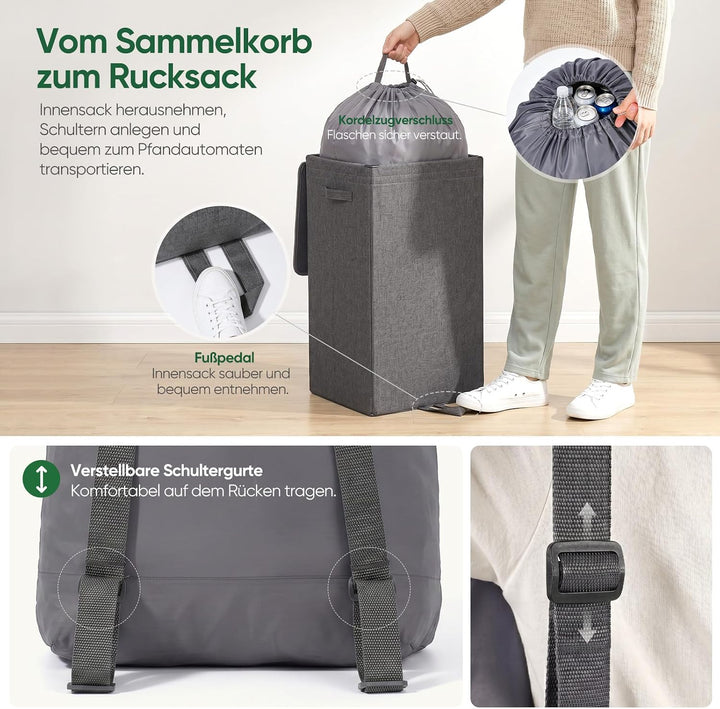 Sekey Pfandflaschen Sammelbehälter, 100L Pfandflaschen Behälter mit Deckel &amp; Einwurfloch, Abnehmbare