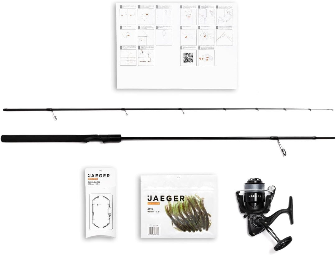 Barsch Angelset Perch Go Kit, komplettes Set mit Rute, Rolle, geflochtener Schnur, Carolina Rig, opt