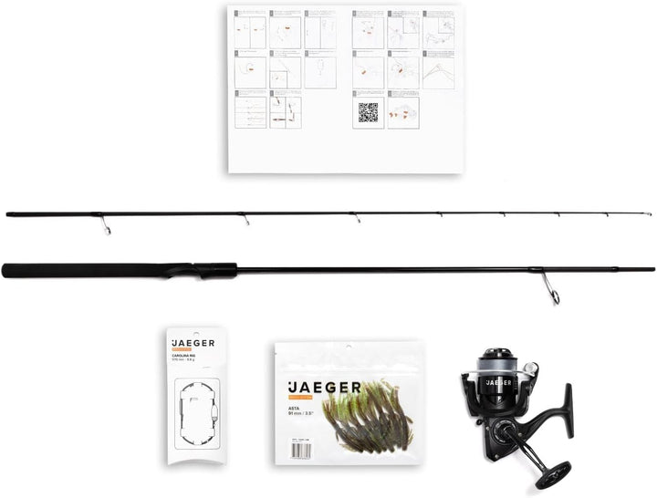 Barsch Angelset Perch Go Kit, komplettes Set mit Rute, Rolle, geflochtener Schnur, Carolina Rig, opt