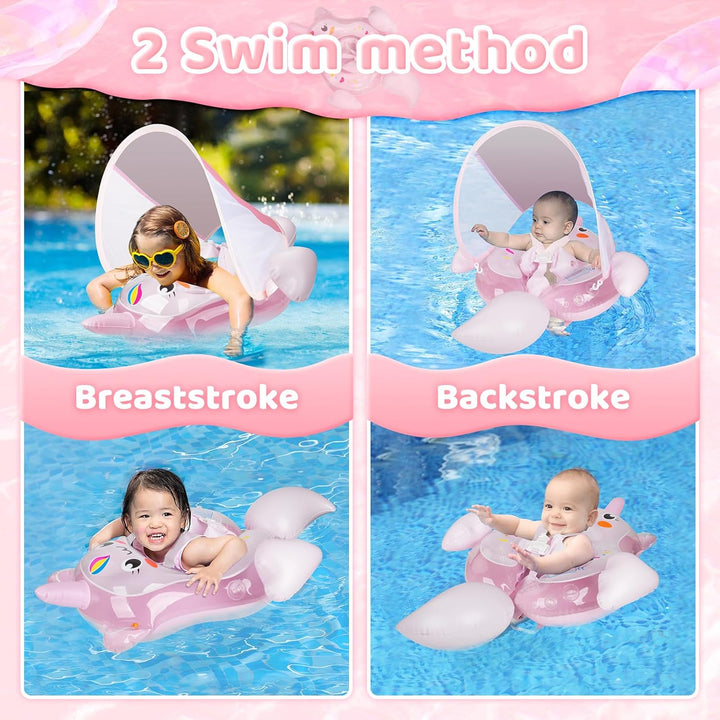 Parner Schwimmring Baby mit UPF50+ Sonnendach, Schwimmhilfe Baby für den Pool, Verstellbarer Sicherh