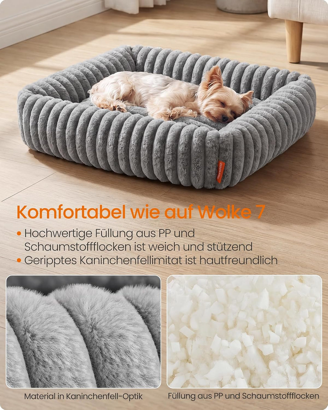 Feandrea Hundebett, mittelgrosses orthopädisches Hundekörbchen, Hundekissen waschbar, Flauschige Hun