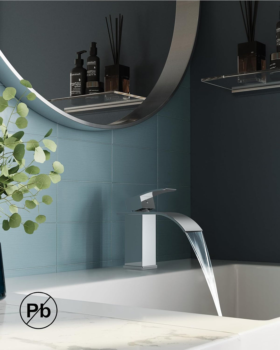 FORIOUS Wasserhahn Bad,Wasserfall Waschtischarmatur Einhandmischer Armatur Waschbecken mit Auslauf H
