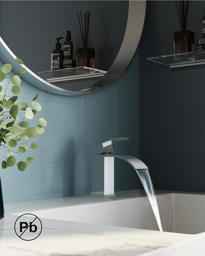 FORIOUS Wasserhahn Bad,Wasserfall Waschtischarmatur Einhandmischer Armatur Waschbecken mit Auslauf H