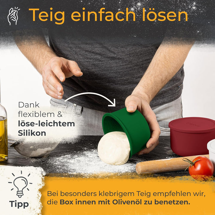 Teigbar Pizzaballenbox mit Deckel, 3er Set »Italia« - platzsparende Teigbox aus löse-leichtem Siliko