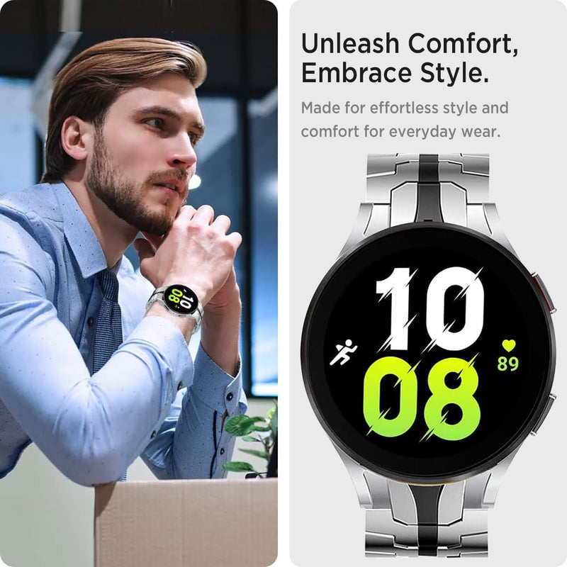 Miimall Kompatibel mit Samsung Galaxy Watch 6/5/4 Armband 40mm 44mm, Edelstahl Strap Doppelte Faltsc