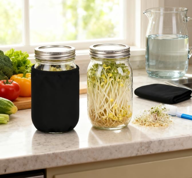 Sprossenglas, Sprossen Keimglas 2er Set, Sprouting Jar mit Deckel, Sieb & Abtropfschale, Sprossen Ke