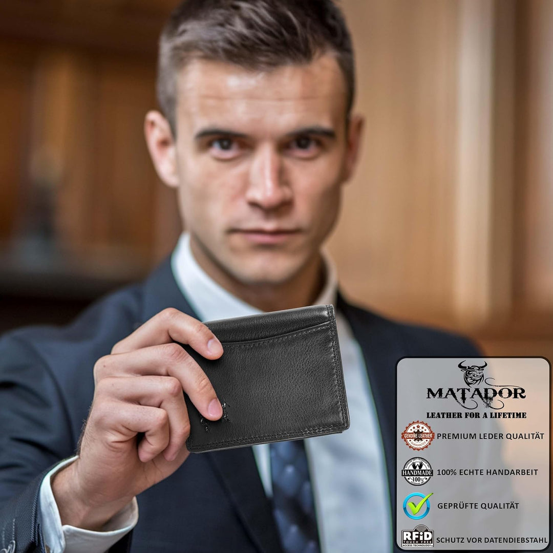 MATADOR Kartenetui Herren Leder 'Milano mit Geheimfach & Mini Münzfach | Minimalist Wallet Cardholde