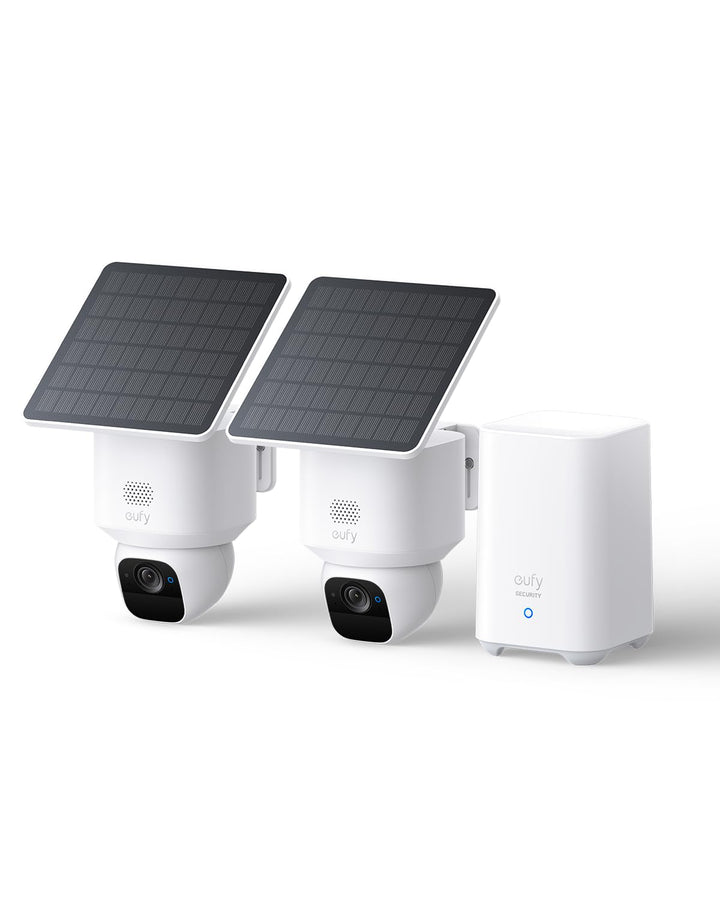 eufy eufyCam Solo E30, 2er-Pack Solar Überwachungskamera mit HomeBase S280, 360° Schwenk, KI-Trackin