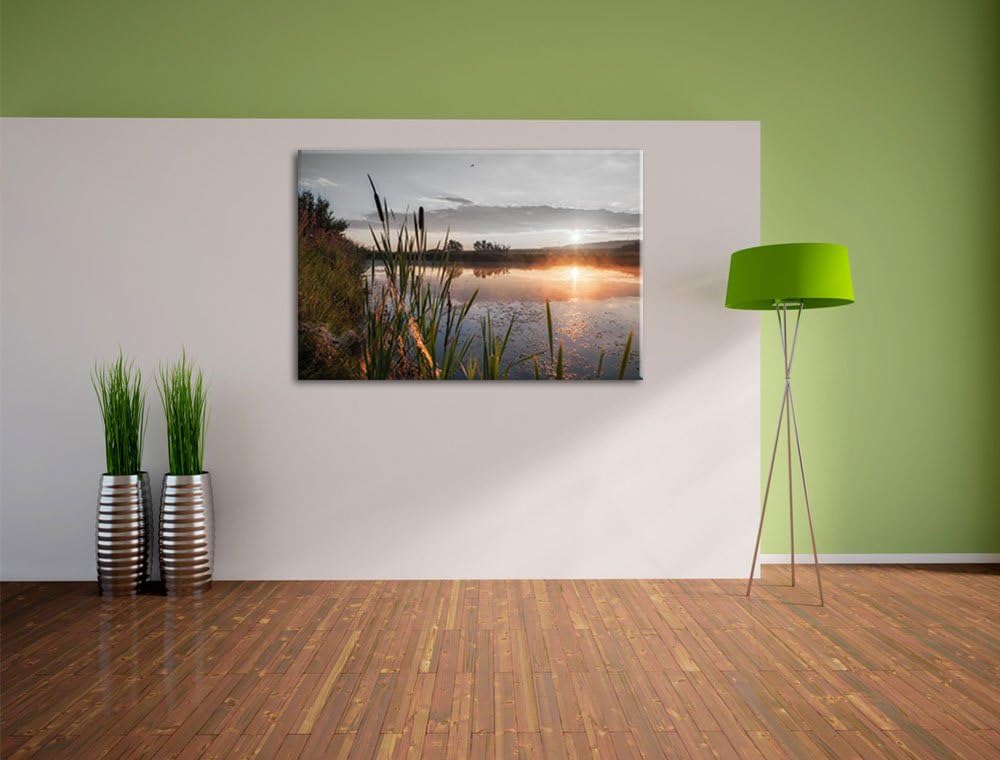 Pixxprint Sonniger Morgen am See als Leinwandbild/Grösse: 100x70 cm/Wandbild/Kunstdruck/fertig bespa