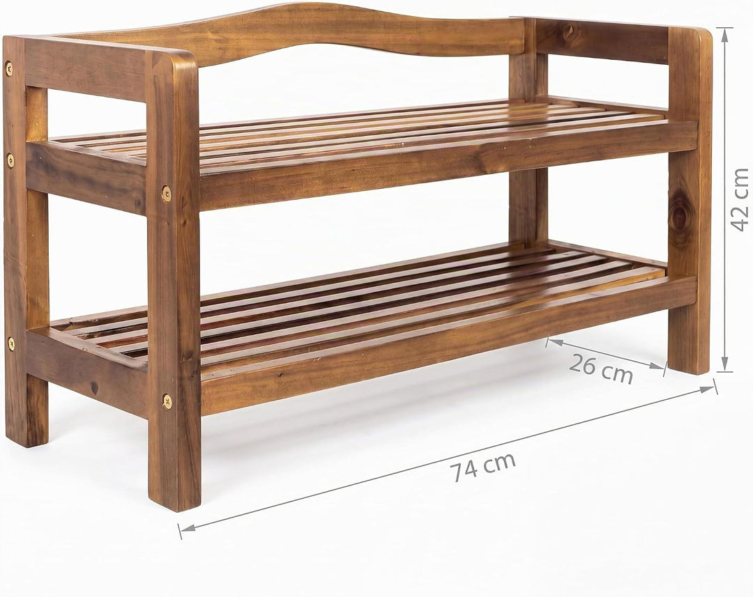 Casaria® Schuhregal mit 2 Ebenen 75x26x42cm FSC®-Zertifiziert Akazien Holz Massiv Bad Diele Flur Bad