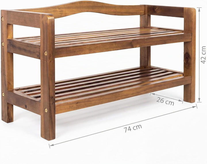 Casaria® Schuhregal mit 2 Ebenen 75x26x42cm FSC®-Zertifiziert Akazien Holz Massiv Bad Diele Flur Bad