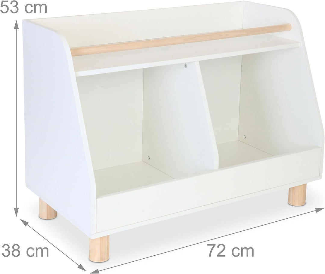 Relaxdays Kinderregal klein, 2 offene Fächer, grosse Ablage, HxBxT: 52 x 72 x 38 cm, Spielzeugregal,