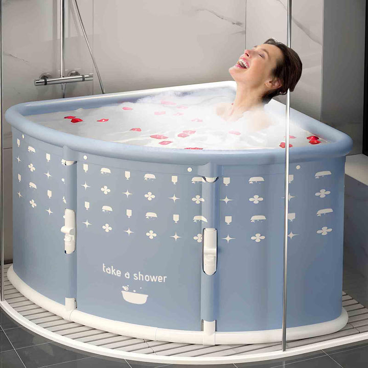 Fächerförmige faltbare Badewanne, eckiges Design, 70 x 70 cm grosser Rahmen, tragbare Badewanne für