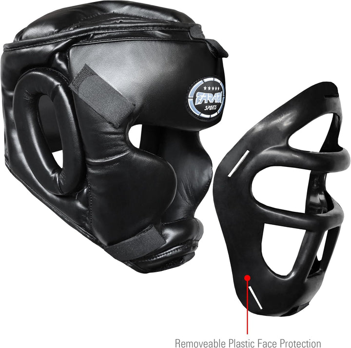 Farabi Sports Kopfschutz Frontbügel Grillschutz Krav MAGA Kickboxen Kopfschutz Schwarz S, Schwarz S