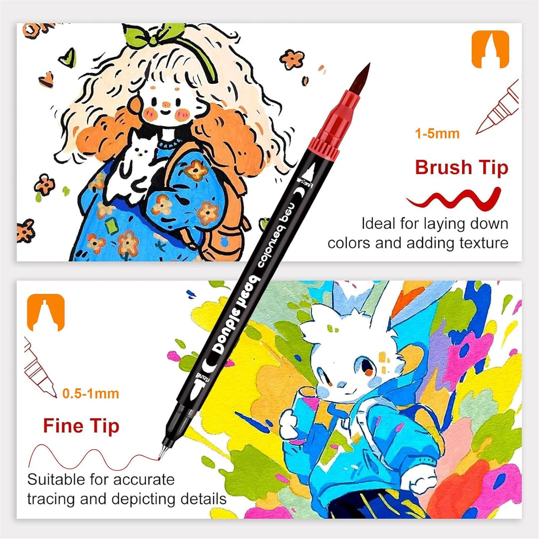 Spardar 120 Filzstifte, Filzstifte Dicke und Dünne, Doppelspitze Mit Schwarzer Tragetasche Und 3 Mal