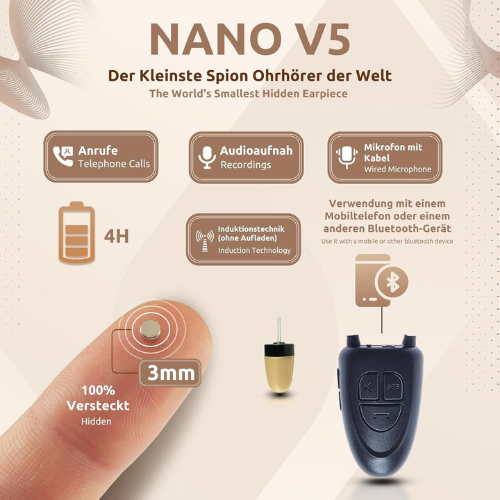 PingaOculto Spion Kopfhörer Bluetooth Prüfung Mini Nano Unsichtbare Kopfhörer für Handy Mikrofon mit
