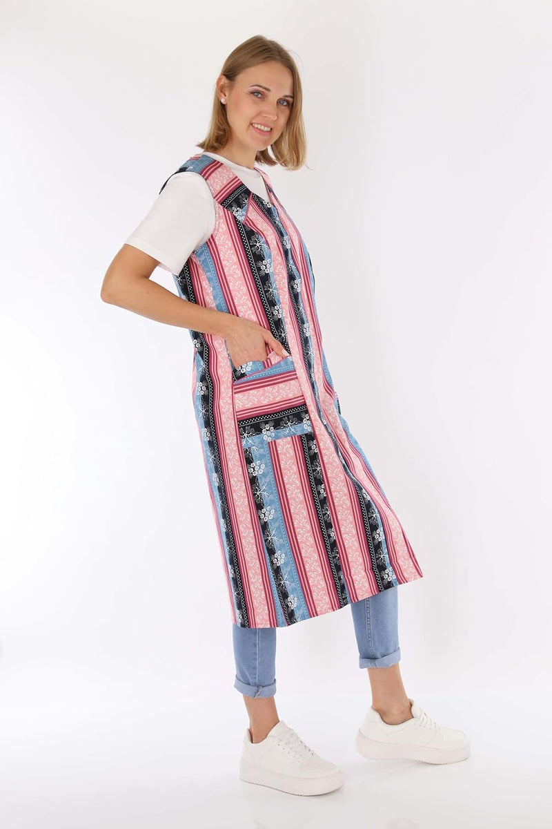 Reissverschluss Kittel RV Hauskleid Baumwolle Schürze Kochschürze, 38 Lila