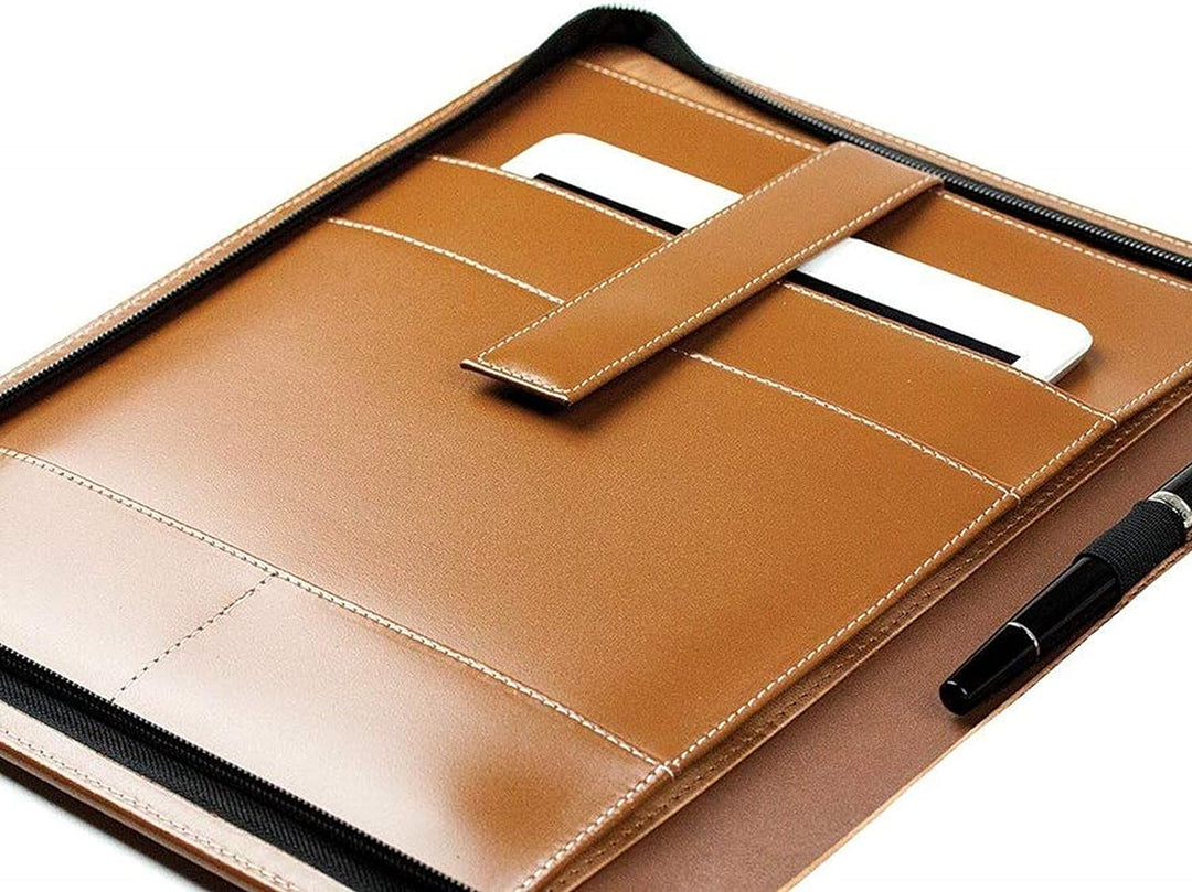 DELMON VARONE - Personalisierbare Tablet Schreibmappe DIN A4 aus Cambridge Top Grain Leder braun, Bu