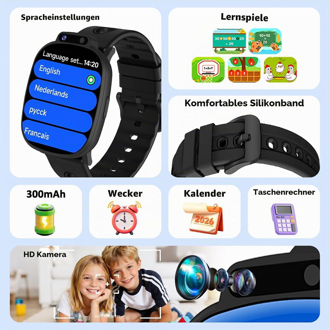 Smartwatch Kinder für Mädchen Jungen Geschenk mit 1,9" Gesicht 18 Spiel, Smart Watch Geburtstag Gesc