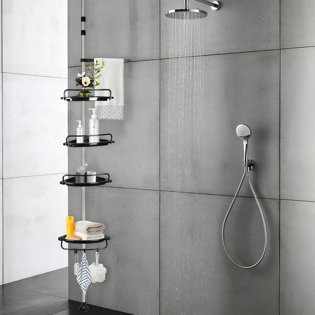 homewell Eckregal Bad mit 4 Ablagen, Teleskop Duschregal, 105-310 cm Höhenverstellbares, Duschregal