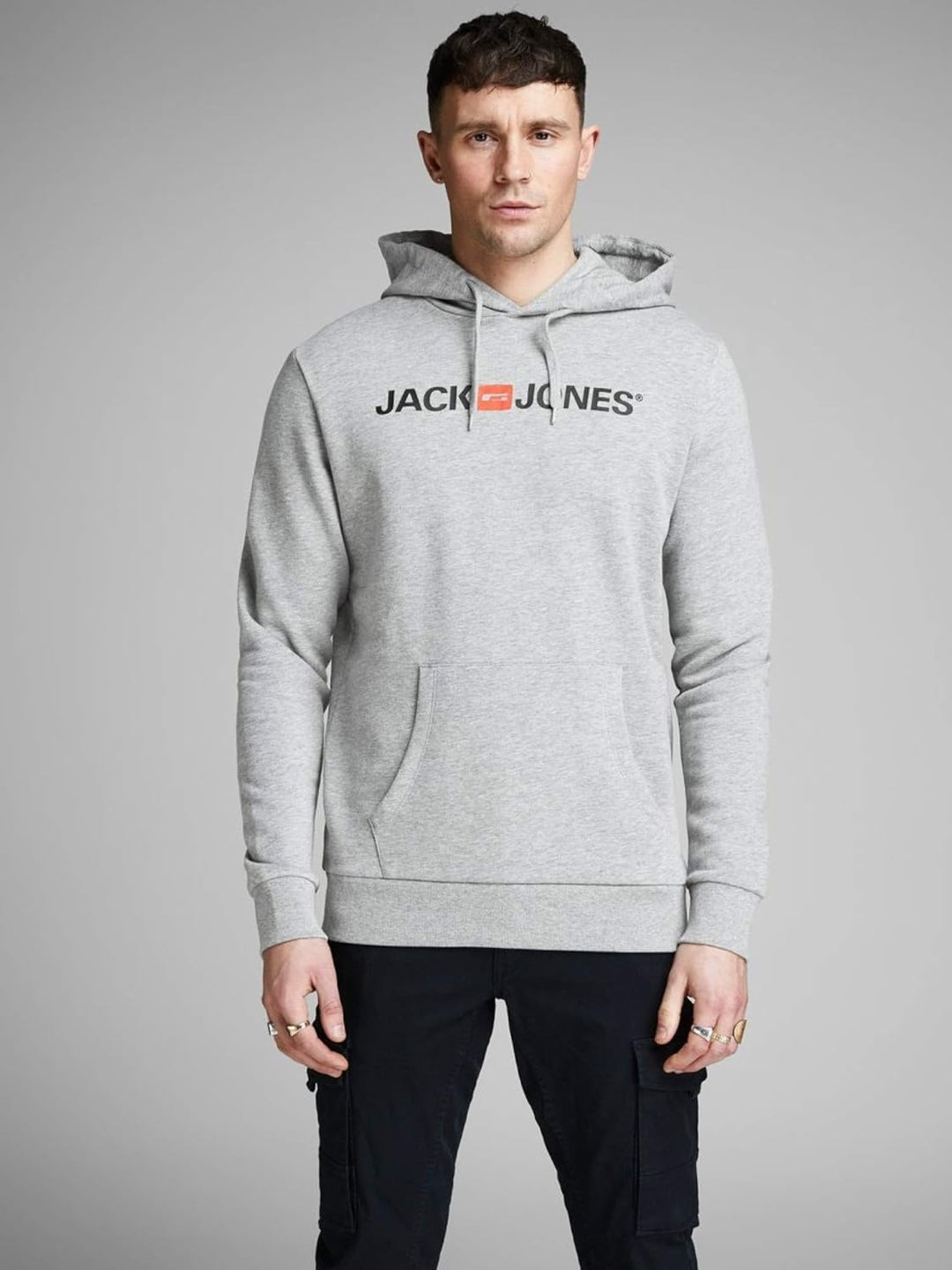 JACK & JONES Male Kapuzenpullover Logo Kapuzenpullover M Grau (Light Grey Melange Detail: Reg Fit-me